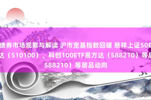 债券市场观察与解读 沪市宽基指数回暖 慈祥上证50ETF易方达（510100）、科创100ETF易方达（588210）等居品动向