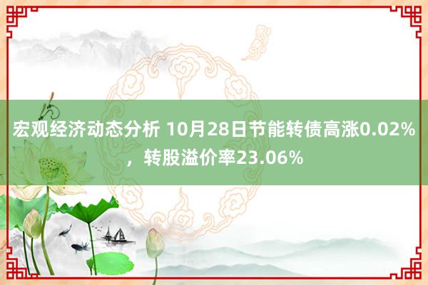 宏观经济动态分析 10月28日节能转债高涨0.02%，转股溢价率23.06%