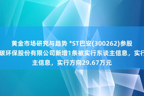 黄金市场研究与趋势 *ST巴安(300262)参股的江西省鄱湖低碳环保股份有限公司新增1条被实行东谈主信息，实行方向29.67万元