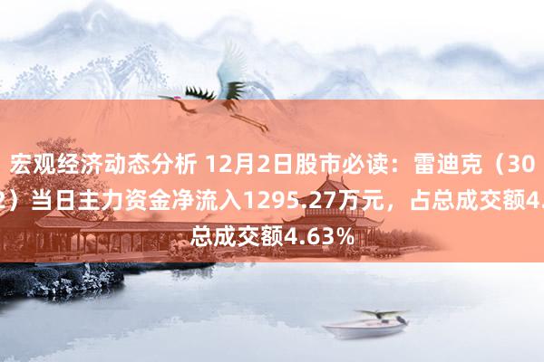 宏观经济动态分析 12月2日股市必读：雷迪克（300652）当日主力资金净流入1295.27万元，占总成交额4.63%