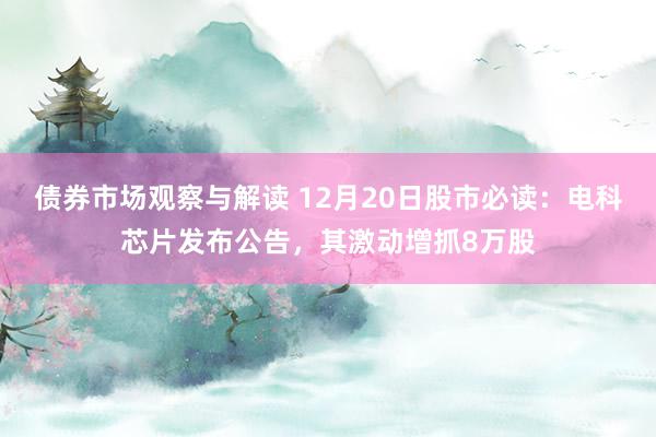 债券市场观察与解读 12月20日股市必读：电科芯片发布公告，其激动增抓8万股