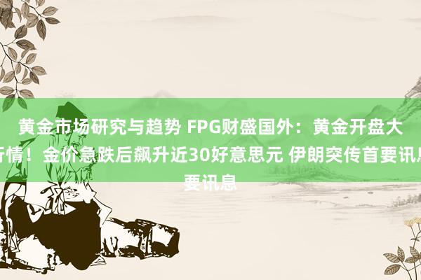 黄金市场研究与趋势 FPG财盛国外：黄金开盘大行情！金价急跌后飙升近30好意思元 伊朗突传首要讯息