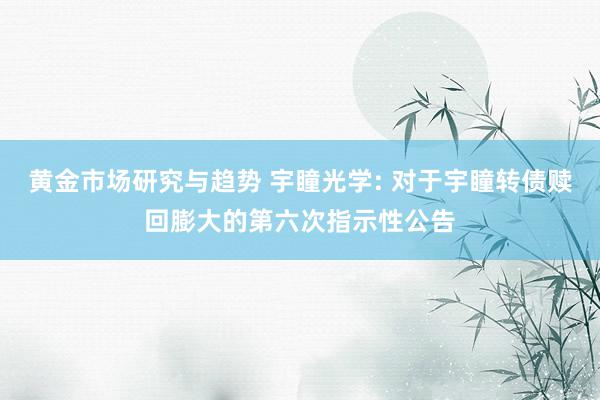 黄金市场研究与趋势 宇瞳光学: 对于宇瞳转债赎回膨大的第六次指示性公告