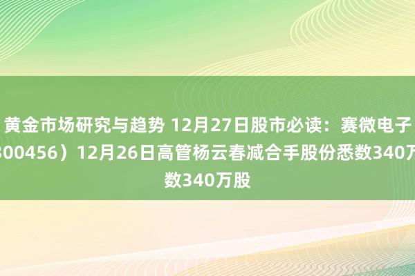 黄金市场研究与趋势 12月27日股市必读：赛微电子（300456）12月26日高管杨云春减合手股份悉数340万股