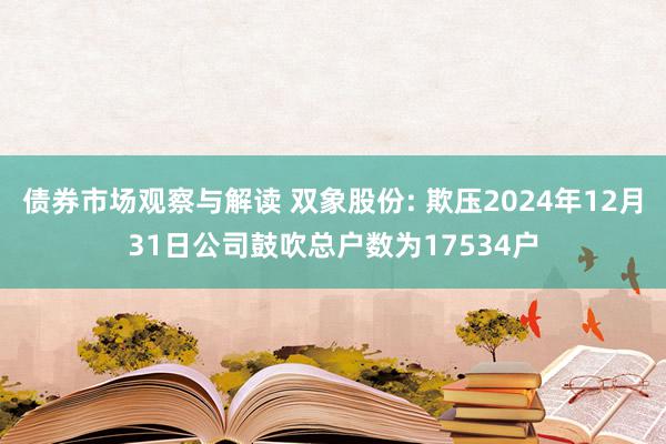 债券市场观察与解读 双象股份: 欺压2024年12月31日公司鼓吹总户数为17534户