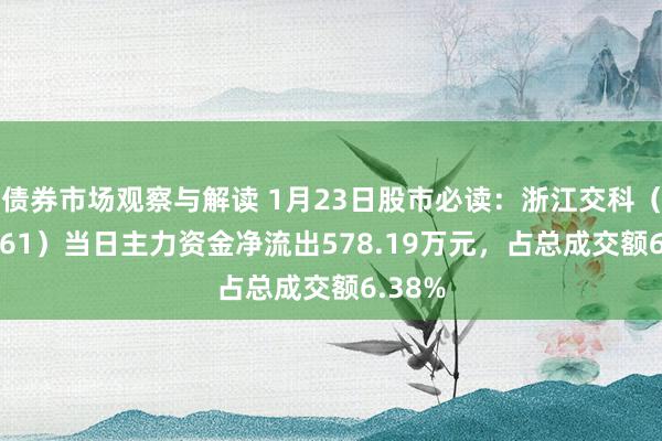 债券市场观察与解读 1月23日股市必读：浙江交科（002061）当日主力资金净流出578.19万元，占总成交额6.38%