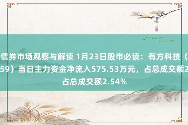 债券市场观察与解读 1月23日股市必读：有方科技（688159）当日主力资金净流入575.53万元，占总成交额2.54%