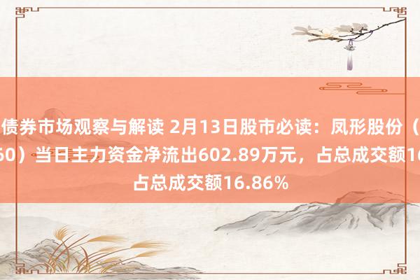 债券市场观察与解读 2月13日股市必读：凤形股份（002760）当日主力资金净流出602.89万元，占总成交额16.86%