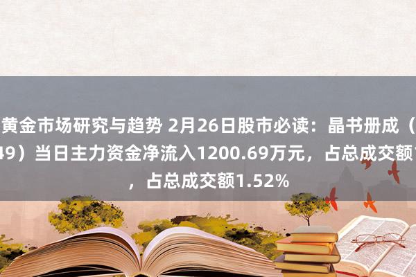 黄金市场研究与趋势 2月26日股市必读：晶书册成（688249）当日主力资金净流入1200.69万元，占总成交额1.52%