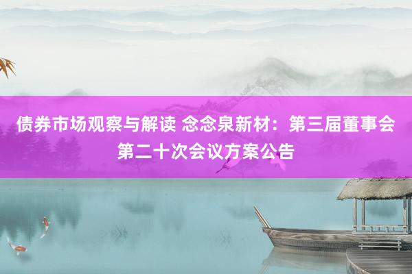 债券市场观察与解读 念念泉新材：第三届董事会第二十次会议方案公告