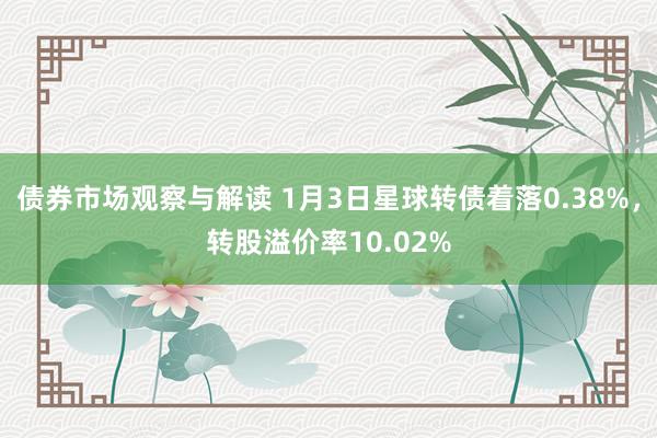 债券市场观察与解读 1月3日星球转债着落0.38%，转股溢价率10.02%