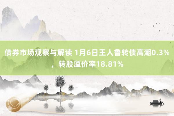 债券市场观察与解读 1月6日王人鲁转债高潮0.3%，转股溢价率18.81%