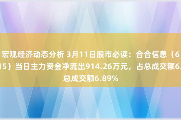 宏观经济动态分析 3月11日股市必读：合合信息（688615）当日主力资金净流出914.26万元，占总成交额6.89%