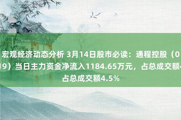 宏观经济动态分析 3月14日股市必读：通程控股（000419）当日主力资金净流入1184.65万元，占总成交额4.5%